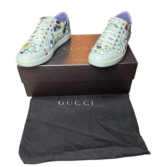Gucci Flora Infinity Leather Low Top Sneakers Floral with Butterfly EU 38 US 8 - Picture 2 of 14